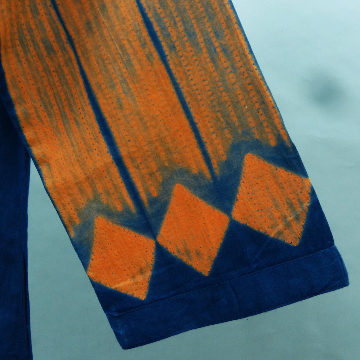 Orange - D indigo shibori long kurta with rows of small Triangles - 4