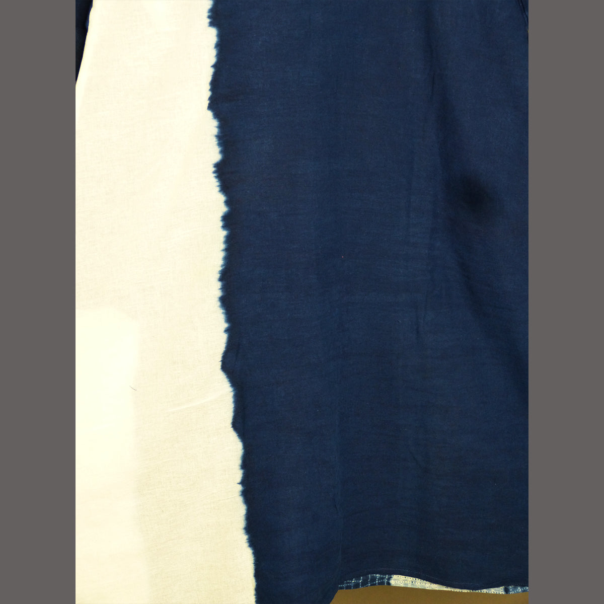 Smart indigo Shirt dress with an interplay of shibori textures and plain dyed & undyed spaces - 4