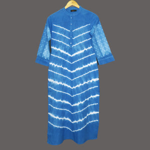 Indigo shibori long kurta in a charming Tie & Dye style & Dots shibori design - 1