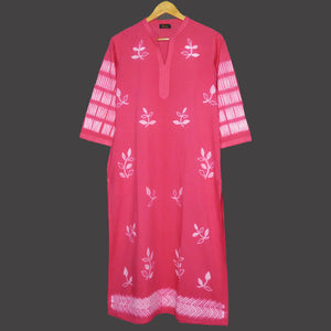 Orange pink Shibori kurta in Leaves design - 1