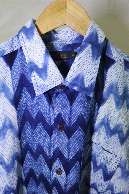 Men's Shibori Indigo Zigzag Shirt - 1