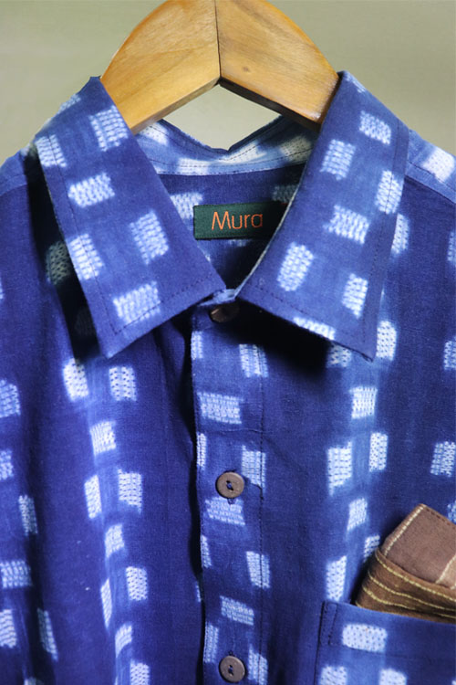 Men's Shibori Indigo Shirt with Small Lines - 3