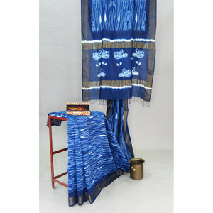 Indigo Maheshwari Saree with Arjuna Bark & Leaves Design - 1