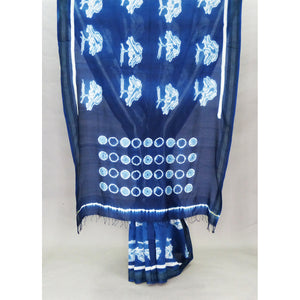Indigo Maheshwari Saree with Arjuna Tree Motifs Body - 1