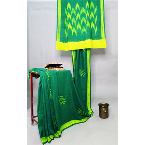Beautiful & Lively Light & Emerald Green Hand Crafted Matka Silk Shibori Saree - 1