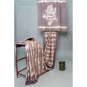 Elegant Understated Mousey Grey Ganesh Pallu Shibori Saree in Matka Silk - 1