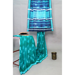 Lively Neem Boota Shibori Saree in Emerald Green and Blue Heavy Matka Silk - 1