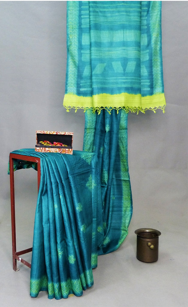 Lime & Emerald Tassar Shibori Saree - 1