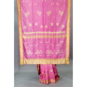 Beige - Coppery Pink Pure Silk Saree with Zari Border - 2