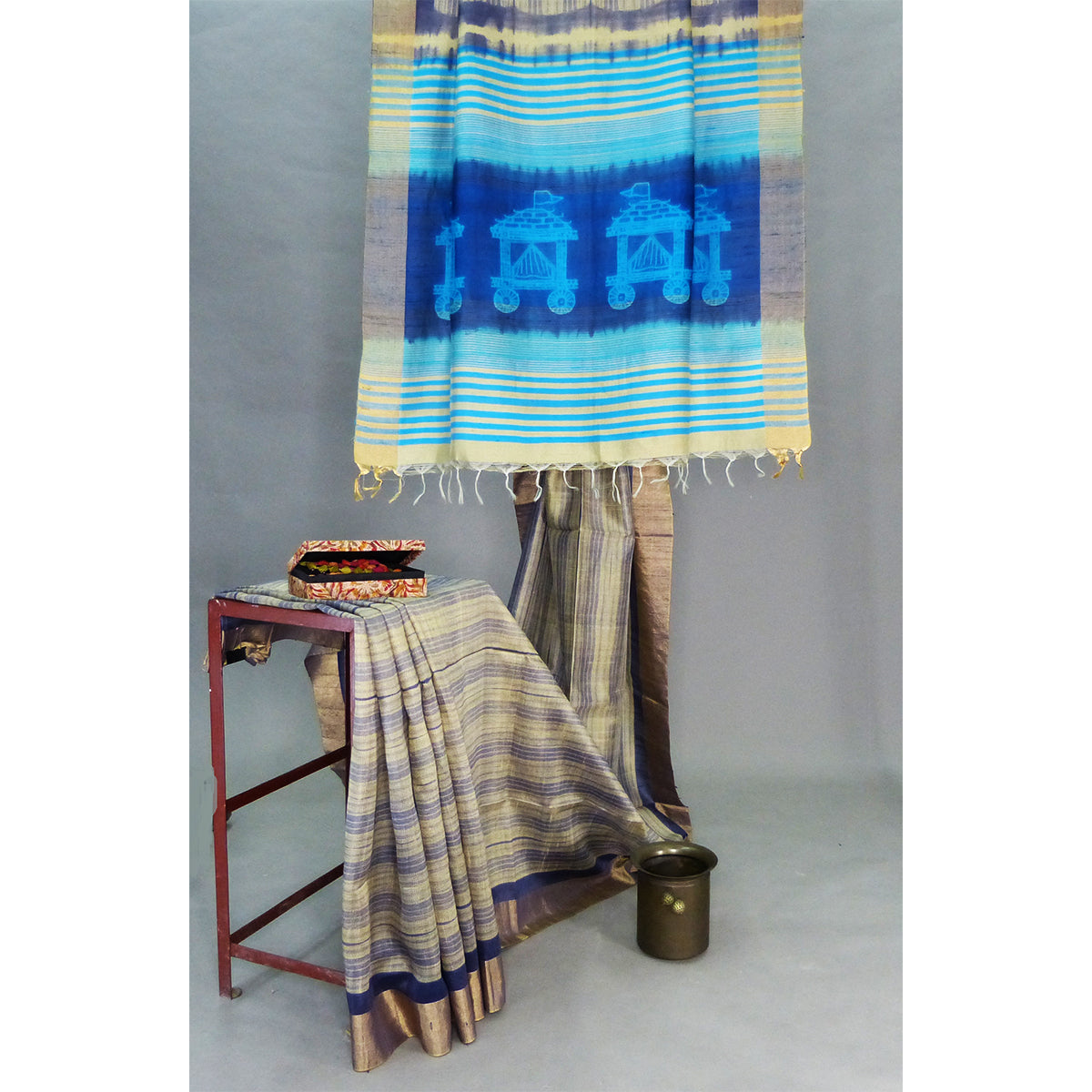 Art to Wear Dupiont Silk Shibori Saree with Rath Pallu and Beautiful Zari Border - 1
