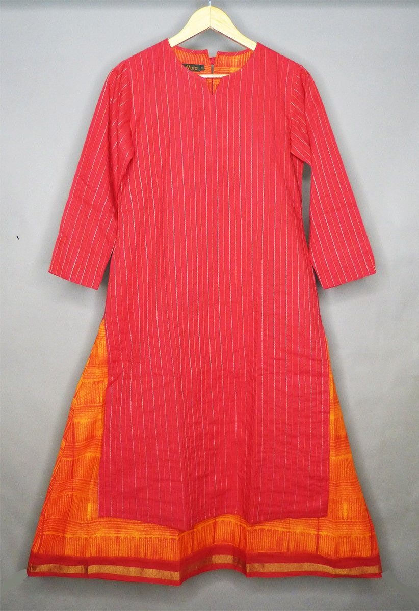 Kurta-Skirt-Dress a super comfortable slip-on Dress in Golden Yellow - Red - 2
