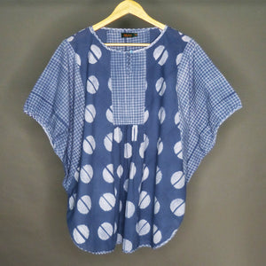 Slate grey - white Polka Dots & Checks Butterfly Shibori Top -1 
