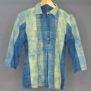 Yellow Indigo T T T Cotton Shibori Top - 1