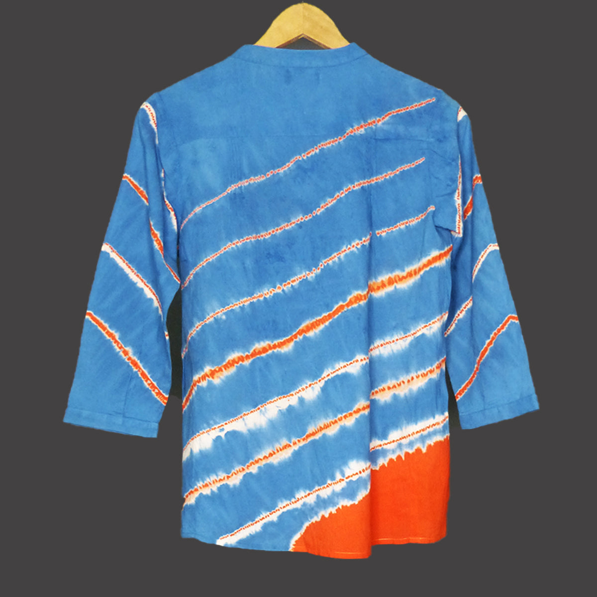 Blue - Orange Tie & Dye Design Shibori Top - 2