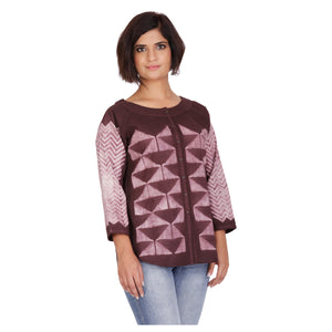 Brown Triangle Shibori Cotton Short Top - 1