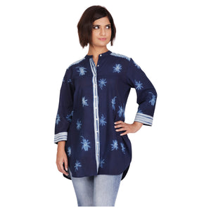 Lotus Indigo shibori front open comfortable Tunic - 1