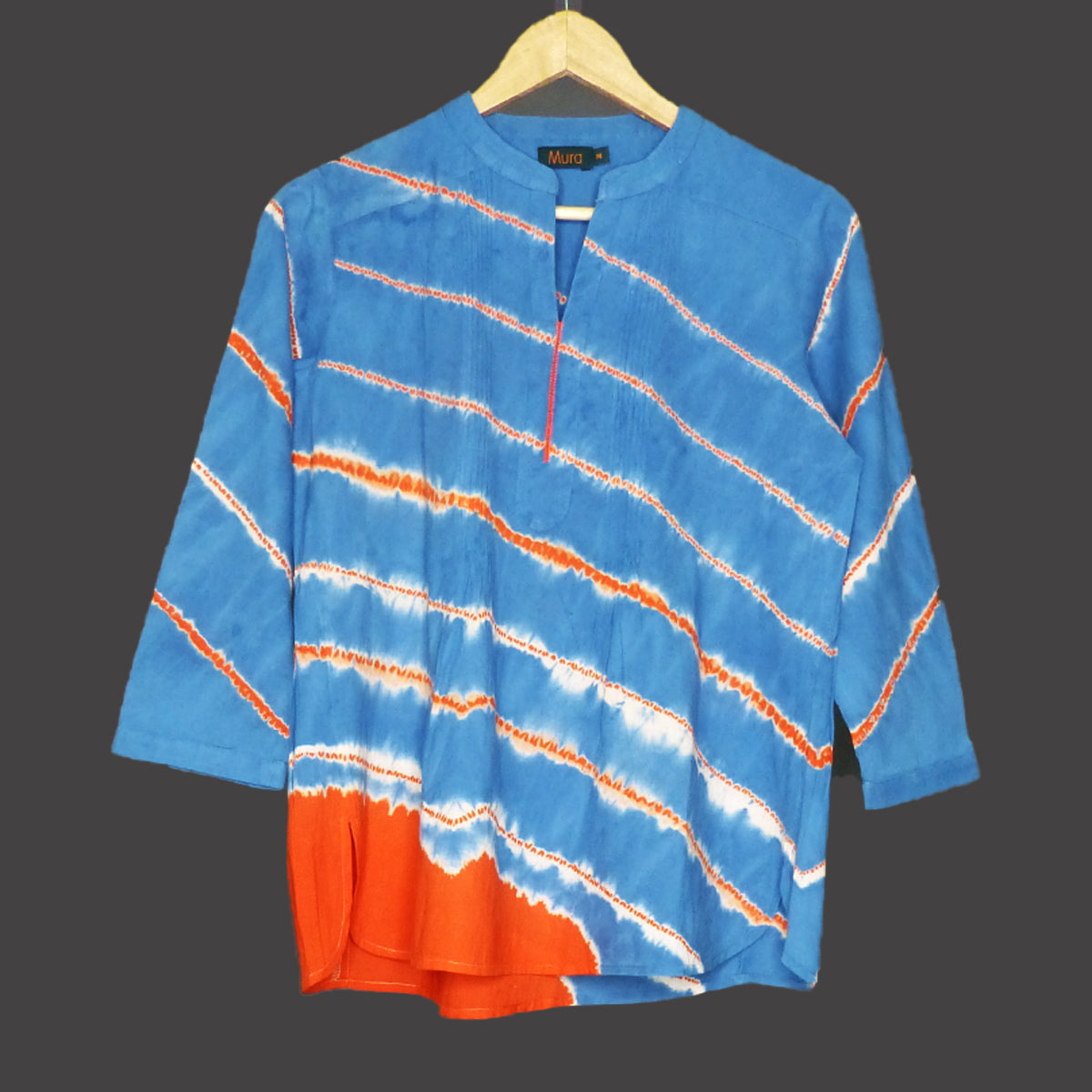 Blue - Orange Tie & Dye Design Shibori Top - 1